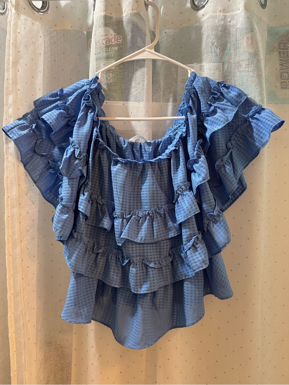 vestique Blue Ruffle Off-Shoulder Blouse
